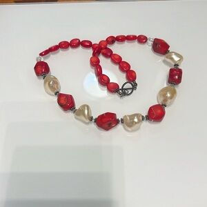Big chunky 22 inches coral and pearl necklace sterling silver 9.25 rodeo western